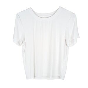 White Ribbed Short Sleeve Crew Neck Tee Rayon Blend Small